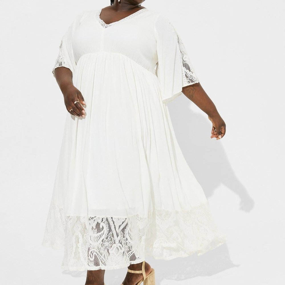 Torrid Festi Mixed Lace Washable Gauze Maxi Dress  sz 0 NWT